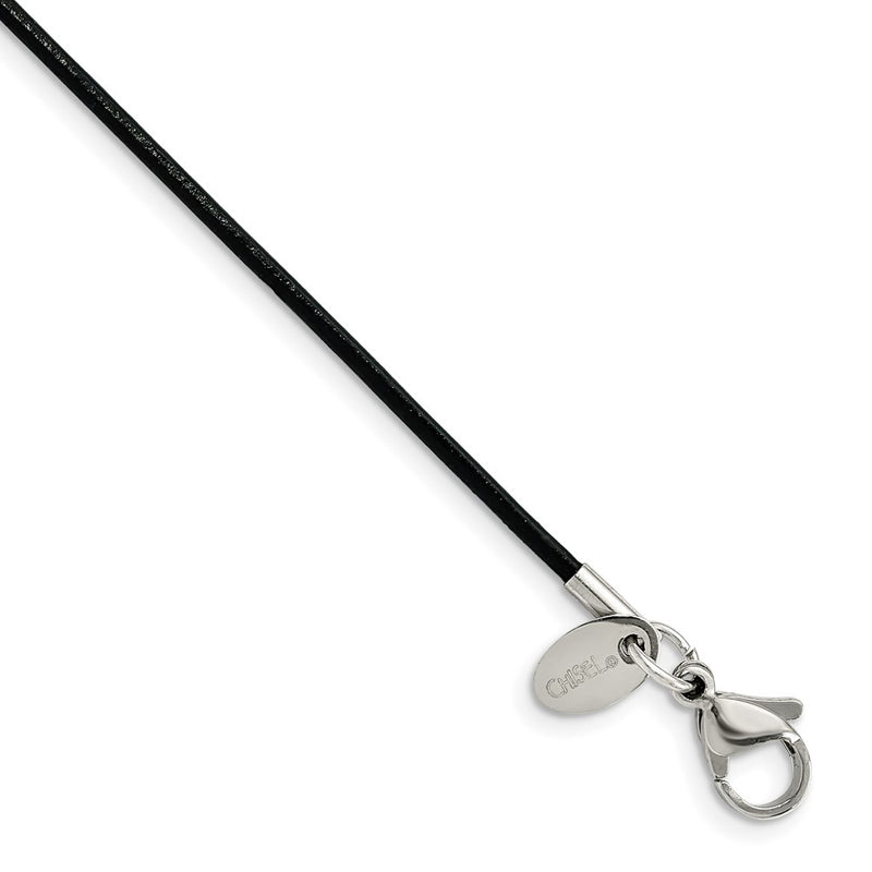 Stainless Steel Chisel Black Leather 1.5mm Cord 20 Inch Necklace