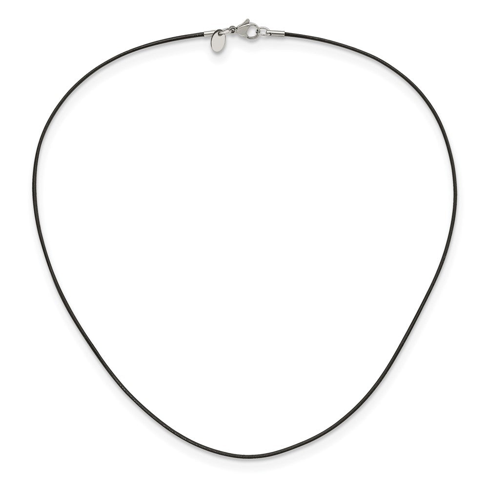 Stainless Steel Chisel Black Leather Cord 18 Inch Necklace