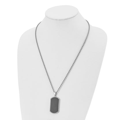 Stainless Steel Chisel Polished Black-Plated Laser Cut Edge Dog Tag On A 24 Inch Rope Chain Necklace