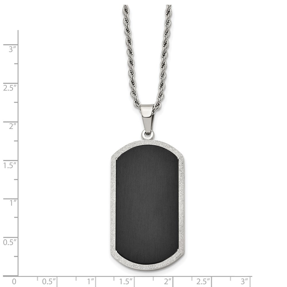 Stainless Steel Chisel Polished Black-Plated Laser Cut Edge Dog Tag On A 24 Inch Rope Chain Necklace