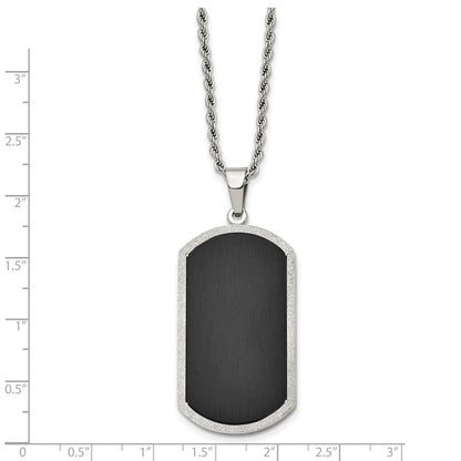 Stainless Steel Chisel Polished Black-Plated Laser Cut Edge Dog Tag On A 24 Inch Rope Chain Necklace