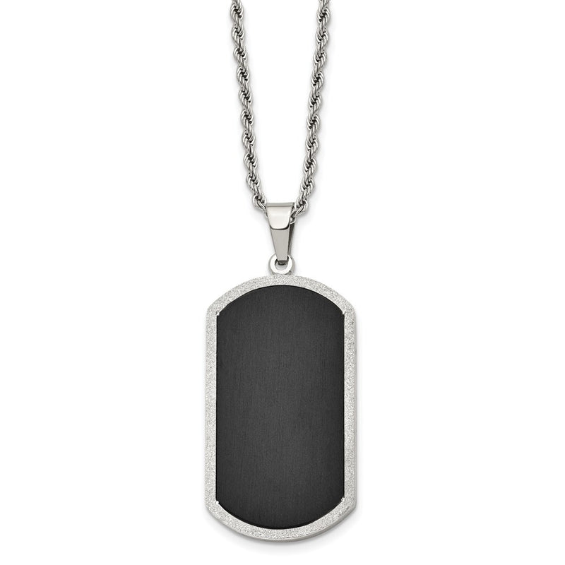 Stainless Steel Chisel Polished Black-Plated Laser Cut Edge Dog Tag On A 24 Inch Rope Chain Necklace