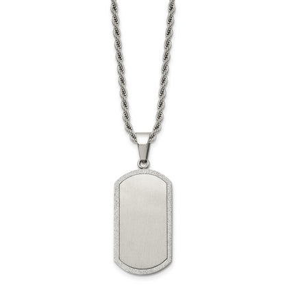 Stainless Steel Chisel Polished Laser Cut Edges Dog Tag On A 22 Inch Rope Chain Necklace