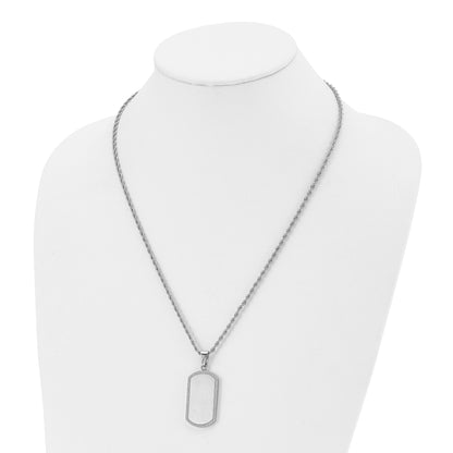 Stainless Steel Chisel Polished Laser Cut Edges Dog Tag On A 22 Inch Rope Chain Necklace