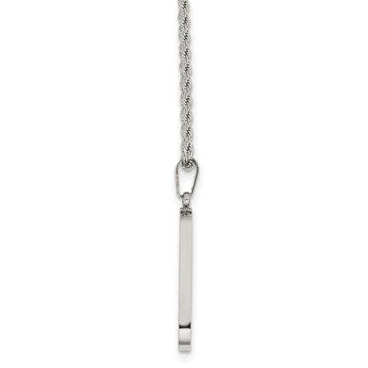 Stainless Steel Chisel Polished Laser Cut Edges Dog Tag On A 22 Inch Rope Chain Necklace