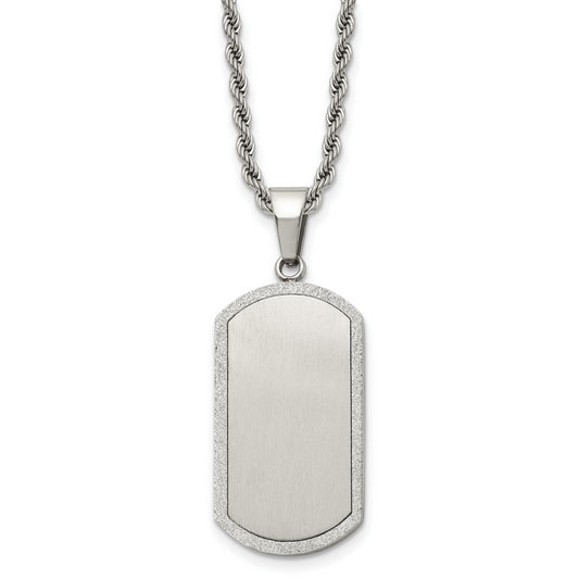 Stainless Steel Chisel Polished Laser Cut Edges Dog Tag On A 22 Inch Rope Chain Necklace