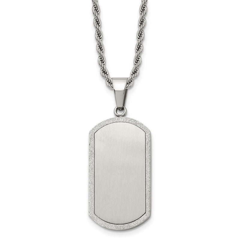 Stainless Steel Chisel Polished Laser Cut Edges Dog Tag On A 22 Inch Rope Chain Necklace