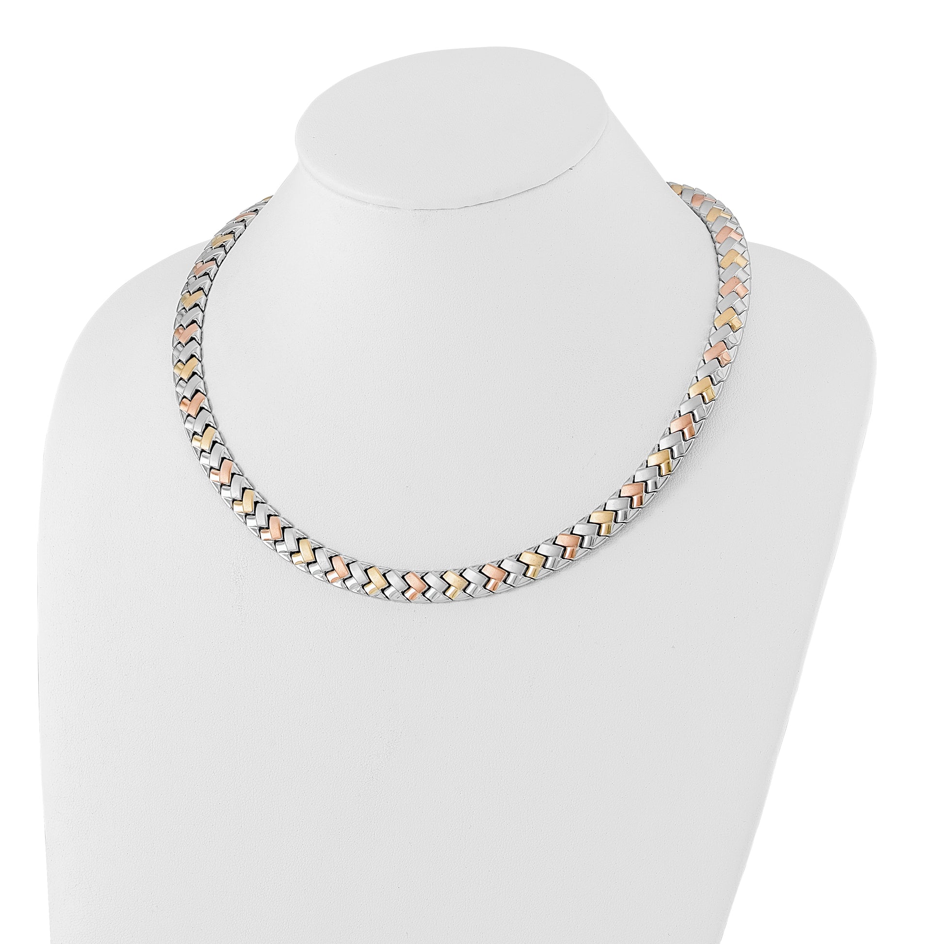 Stainless Steel Rose & Yellow Ip-Plated Polished Satin Link Necklace