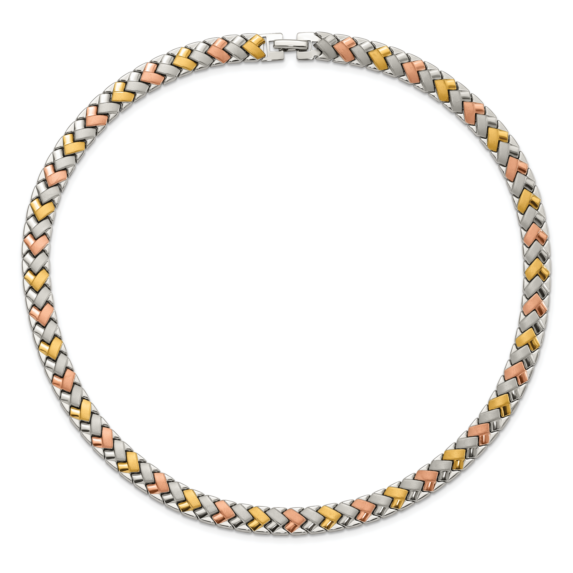 Stainless Steel Rose & Yellow Ip-Plated Polished Satin Link Necklace