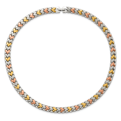 Stainless Steel Rose & Yellow Ip-Plated Polished Satin Link Necklace