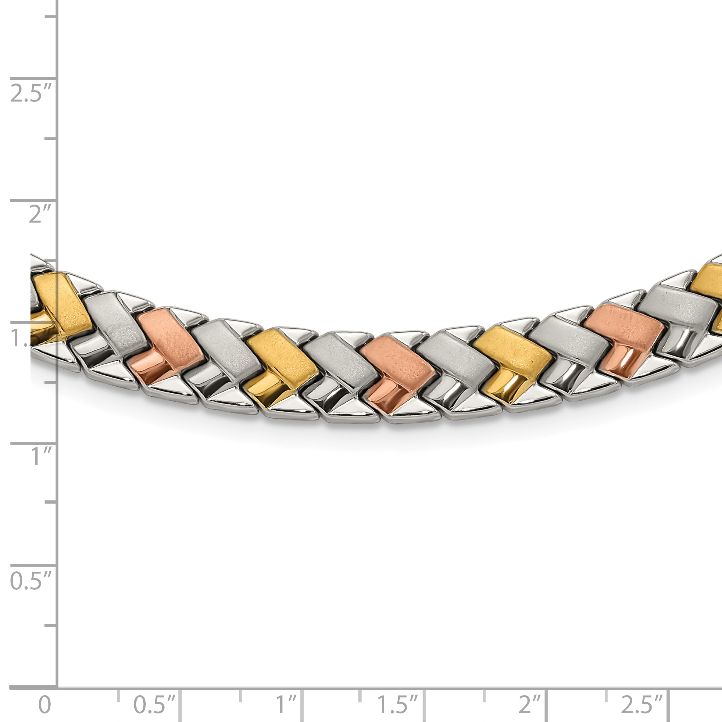 Stainless Steel Rose & Yellow Ip-Plated Polished Satin Link Necklace