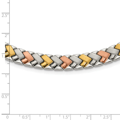 Stainless Steel Rose & Yellow Ip-Plated Polished Satin Link Necklace