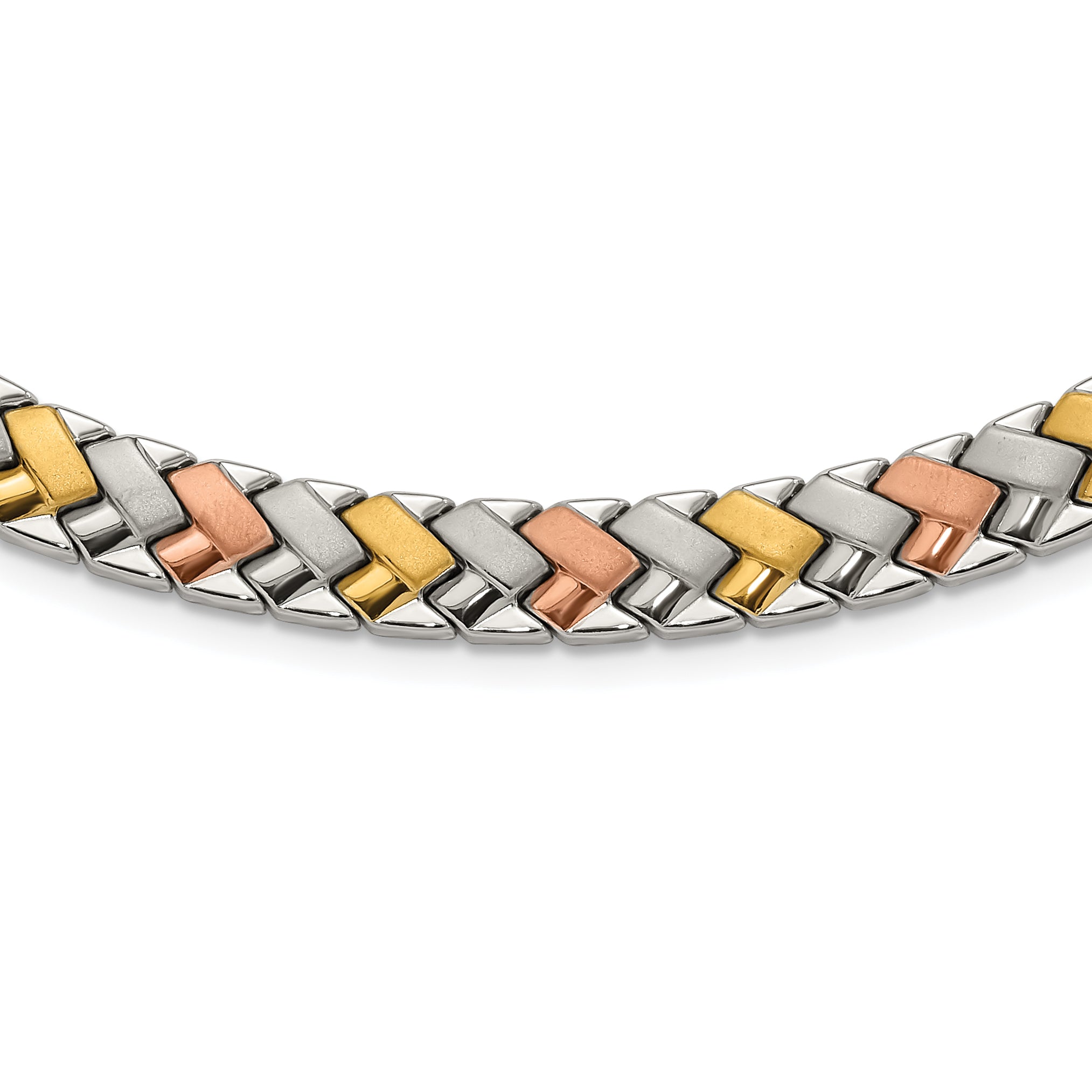 Stainless Steel Rose & Yellow Ip-Plated Polished Satin Link Necklace
