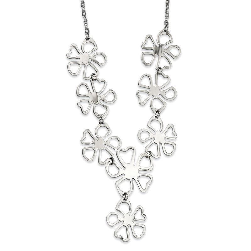 Stainless Steel Polished Flowers 18In Y Necklace