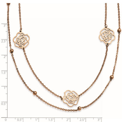 Stainless Steel Pink Ip-Plated Flowers With Extension Necklace