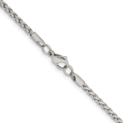Stainless Steel Chisel Polished 3mm 24 Inch Wheat Chain Necklace