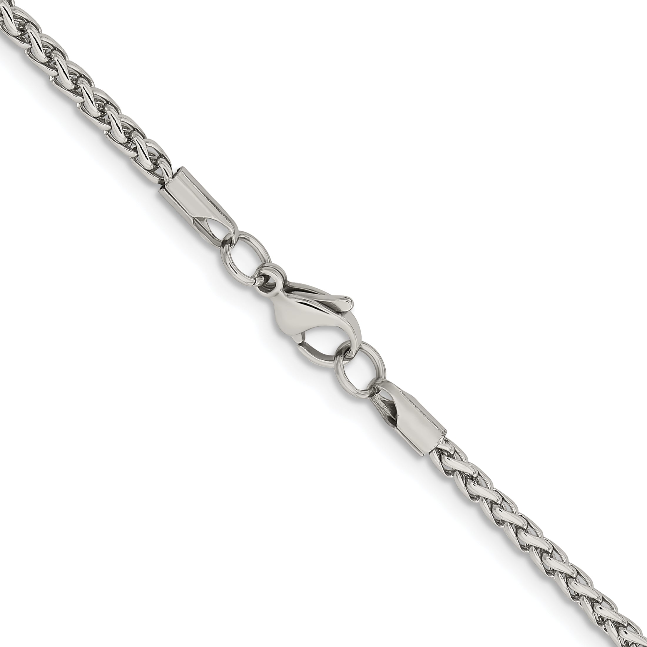Stainless Steel Chisel Polished 3mm 24 Inch Wheat Chain Necklace
