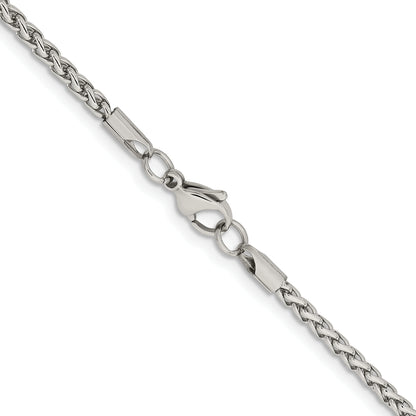 Stainless Steel Chisel Polished 3mm 24 Inch Wheat Chain Necklace