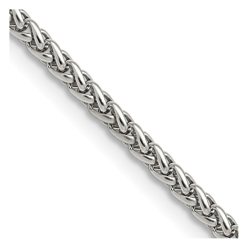 Stainless Steel Chisel Polished 3mm 22 Inch Wheat Chain Necklace