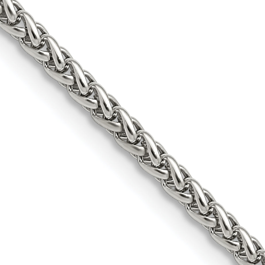 Stainless Steel Chisel Polished 3mm 24 Inch Wheat Chain Necklace