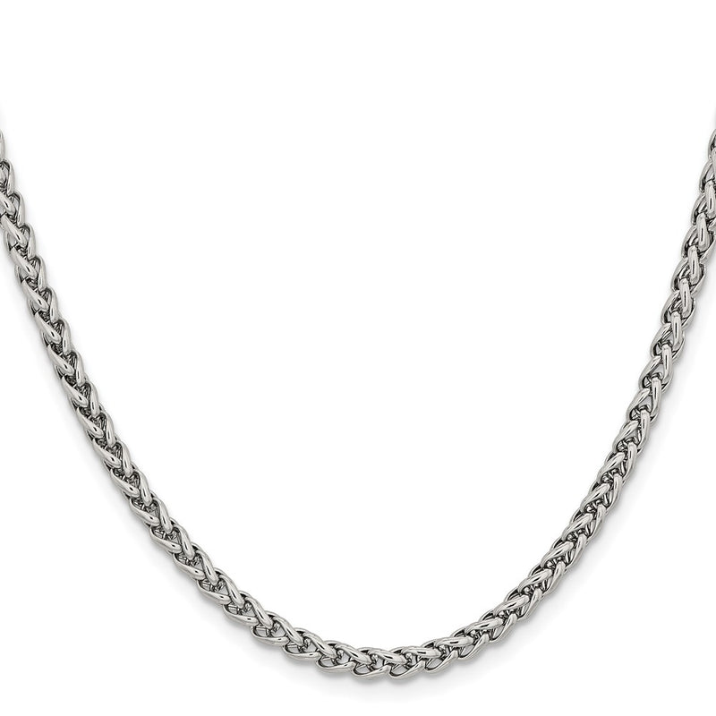 Stainless Steel Chisel Polished 4mm 22 Inch Wheat Chain Necklace