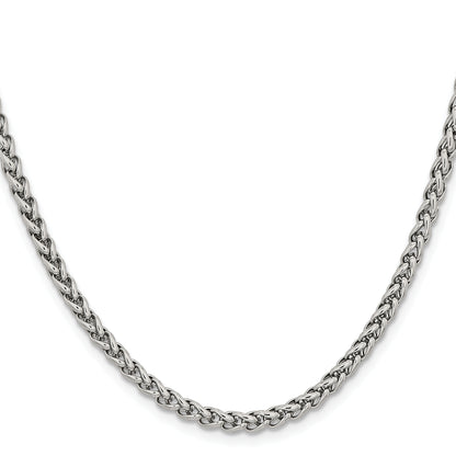 Stainless Steel Chisel Polished 4mm 24 Inch Wheat Chain Necklace