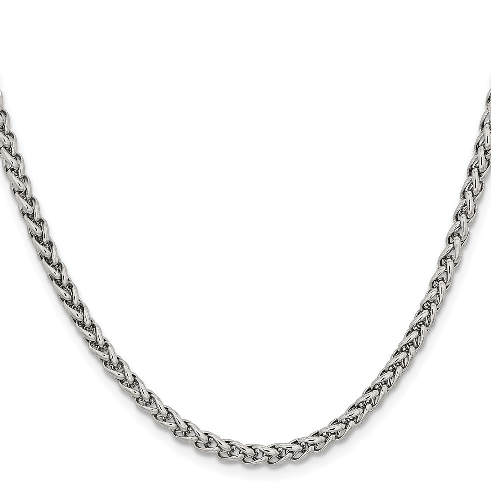 Stainless Steel Chisel Polished 4mm 24 Inch Wheat Chain Necklace