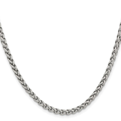 Stainless Steel Chisel Polished 4mm 24 Inch Wheat Chain Necklace