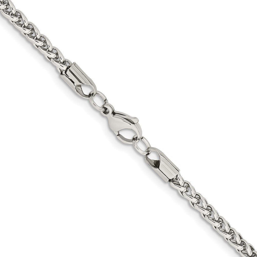 Stainless Steel Chisel Polished 4mm 24 Inch Wheat Chain Necklace