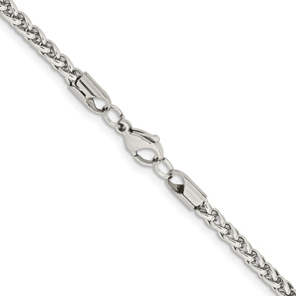 Stainless Steel Chisel Polished 4mm 24 Inch Wheat Chain Necklace