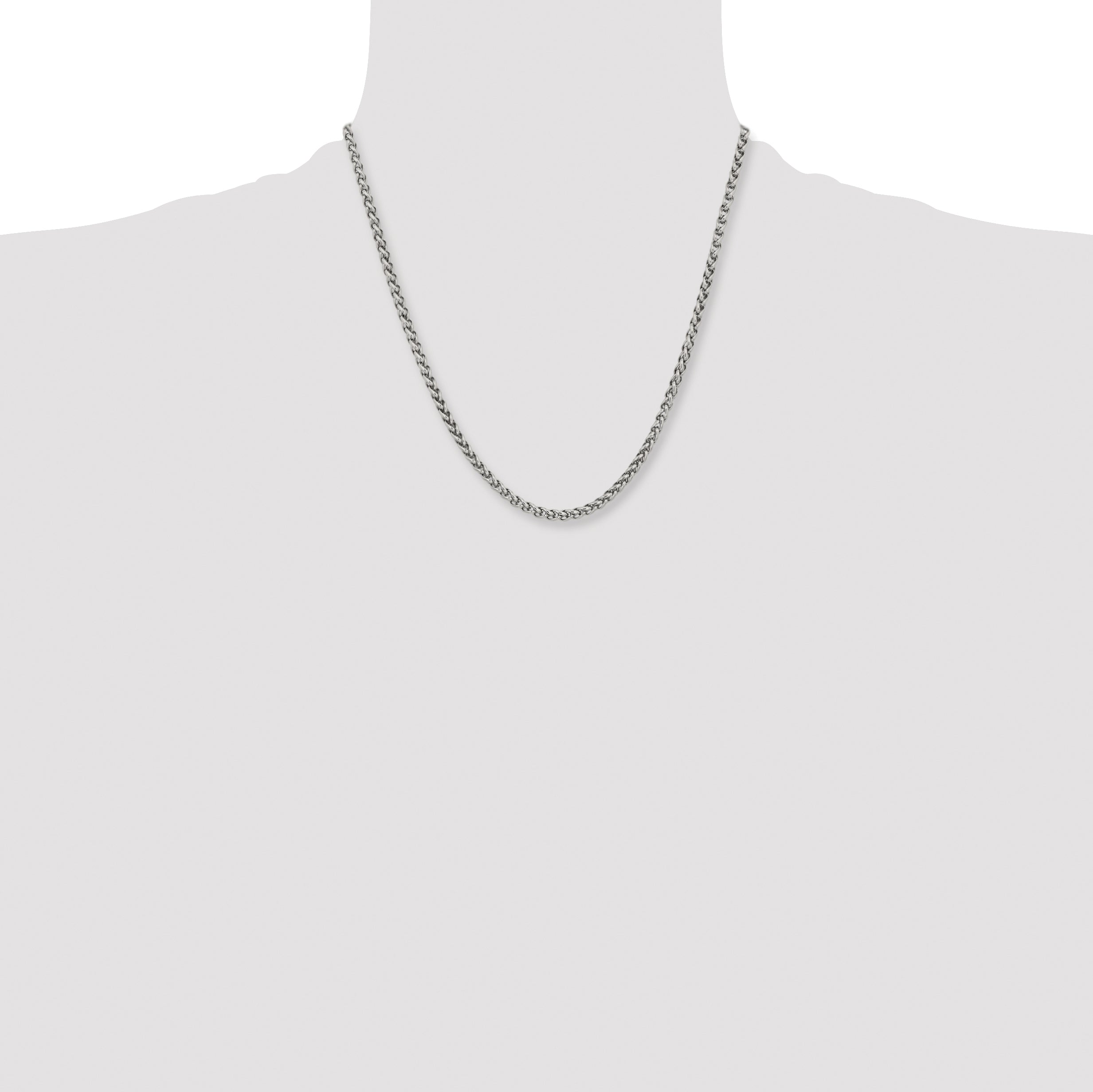 Stainless Steel Chisel Polished 4mm 20 Inch Wheat Chain Necklace