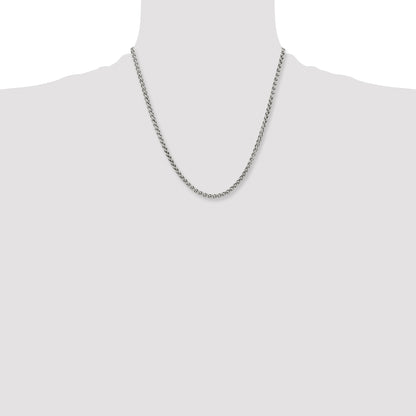 Stainless Steel Chisel Polished 4mm 20 Inch Wheat Chain Necklace
