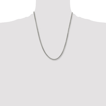 Stainless Steel Chisel Polished 4mm 22 Inch Wheat Chain