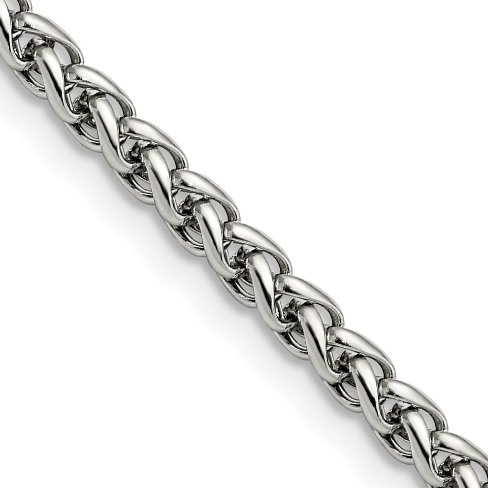Stainless Steel Chisel Polished 4mm 22 Inch Wheat Chain
