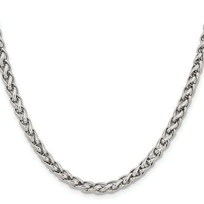 Stainless Steel Chisel Polished 5mm 20 Inch Wheat Chain Necklace