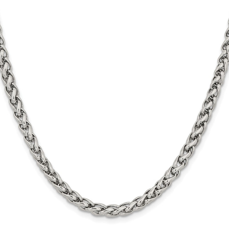 Stainless Steel Chisel Polished 5mm 24 Inch Wheat Chain Necklace