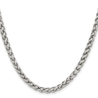 Stainless Steel Chisel Polished 5mm Wheat Chain Necklace