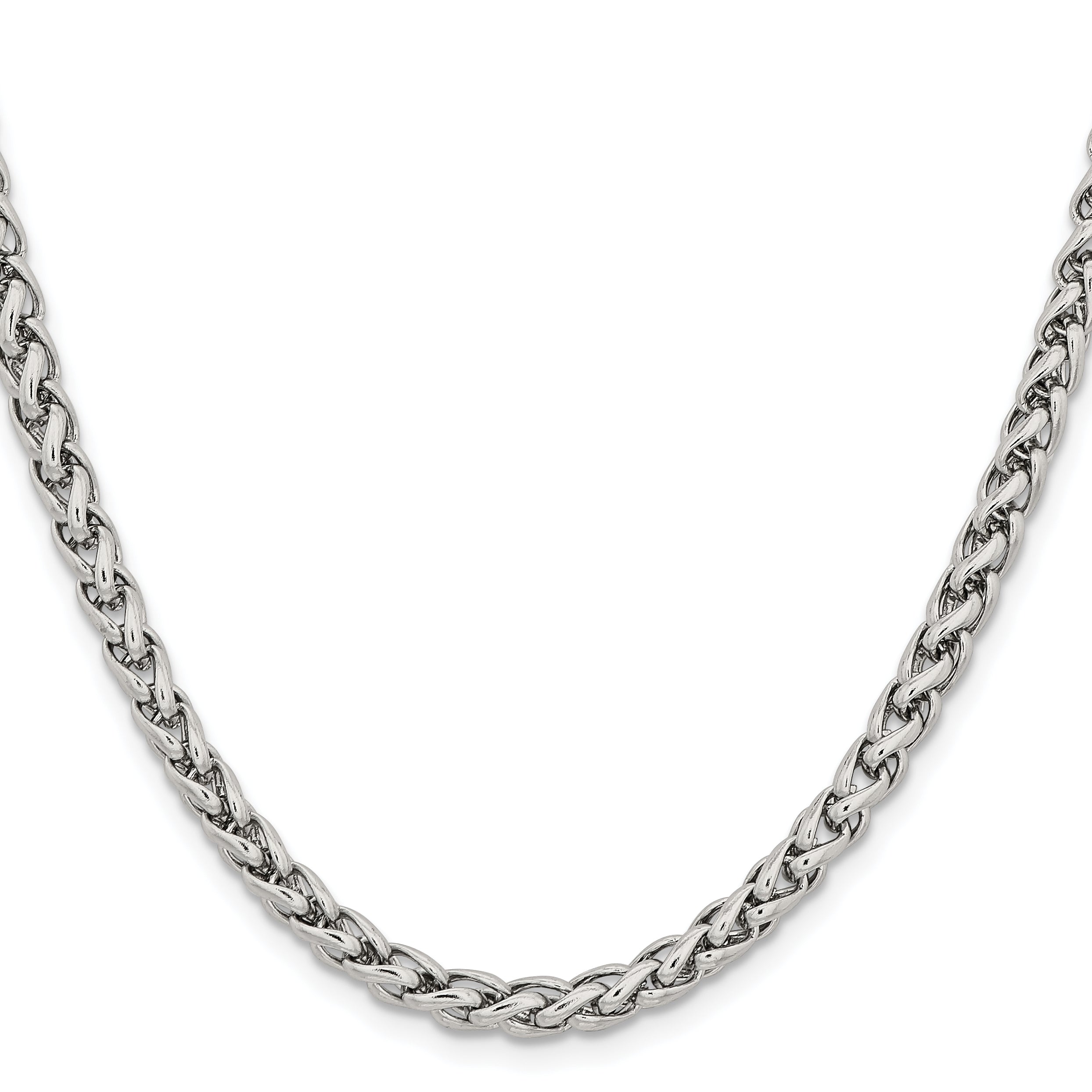 Stainless Steel Chisel Polished 5mm 24 Inch Wheat Chain Necklace