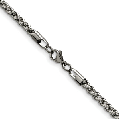 Stainless Steel Chisel Polished 5mm 24 Inch Wheat Chain Necklace