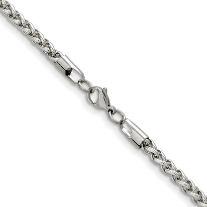 Stainless Steel Chisel Polished 5mm Wheat Chain Necklace