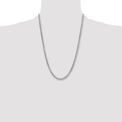 Stainless Steel Chisel Polished 5mm 24 Inch Wheat Chain Necklace