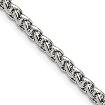 Stainless Steel Chisel Polished 5mm Wheat Chain Necklace