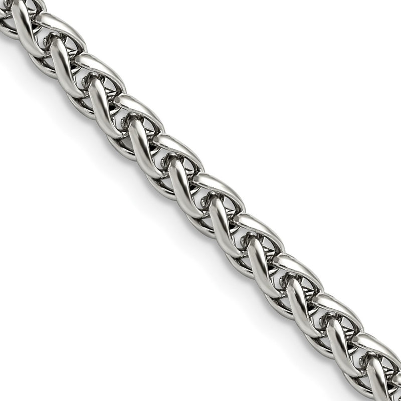 Stainless Steel Chisel Polished 5mm 20 Inch Wheat Chain Necklace