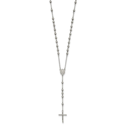 Stainless Steel Chisel Polished 6mm Beaded 29.5 Inch Rosary Necklace