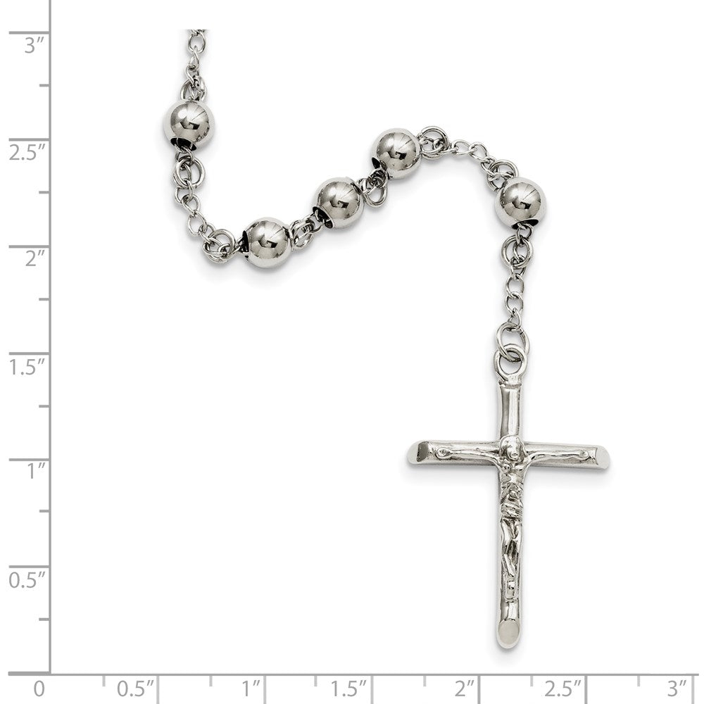 Stainless Steel Chisel Polished 6mm Beaded 29.5 Inch Rosary Necklace