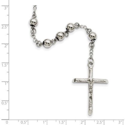 Stainless Steel Chisel Polished 6mm Beaded 29.5 Inch Rosary Necklace