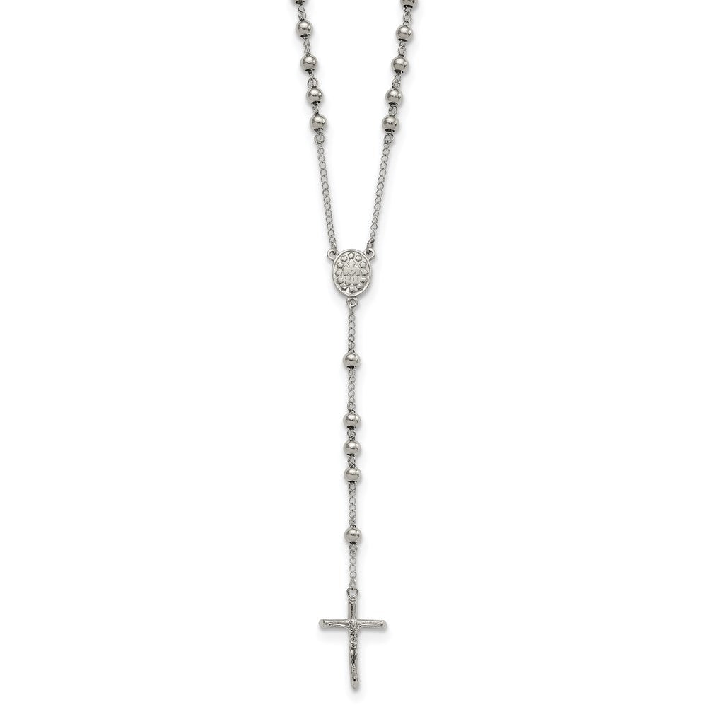 Stainless Steel Chisel Polished 6mm Beaded 29.5 Inch Rosary Necklace