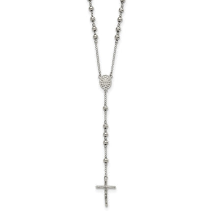 Stainless Steel Chisel Polished 6mm Beaded 29.5 Inch Rosary Necklace