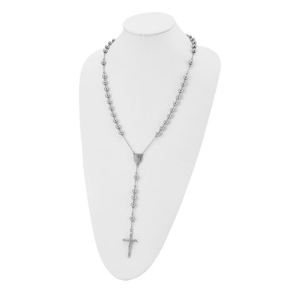 Stainless Steel Chisel Polished 8mm Beaded 32.5 Inch Rosary Necklace
