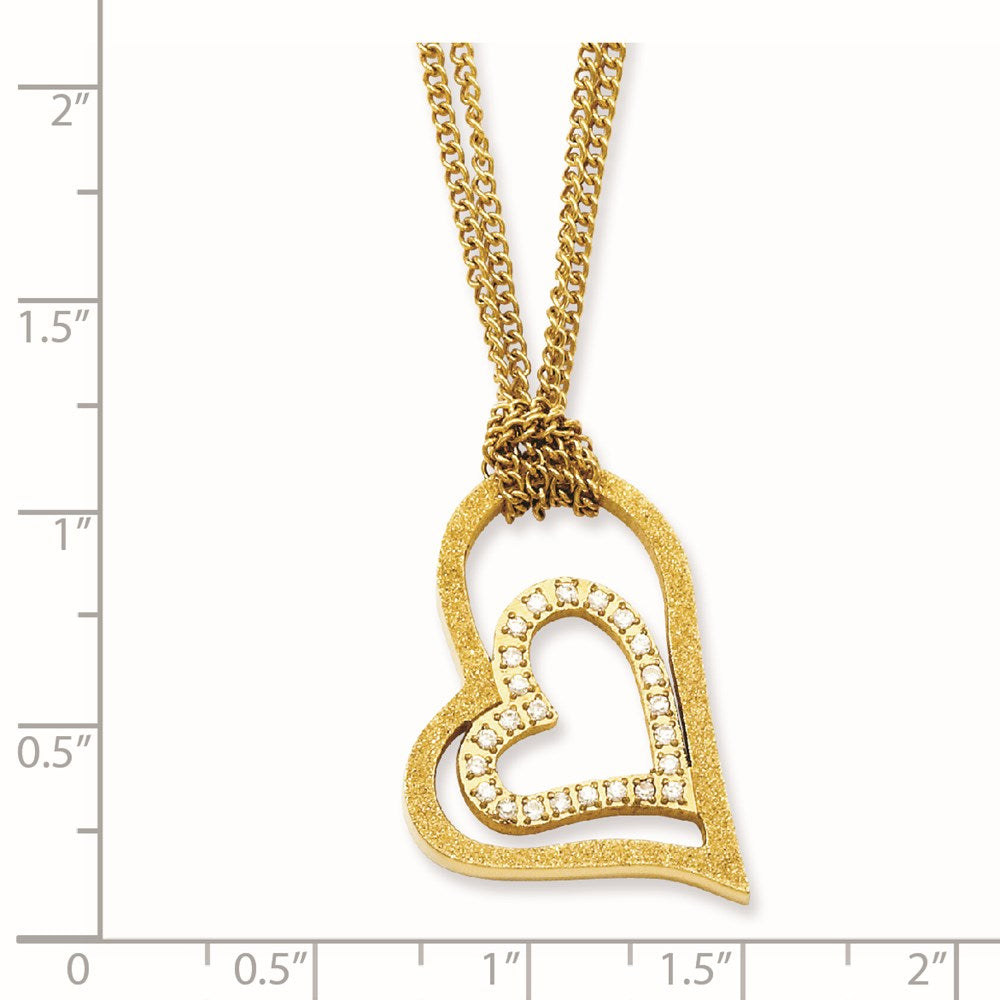 Stainless Steel Yellow Ip-Plated Laser-Cut Heart W/Czs 20In Necklace